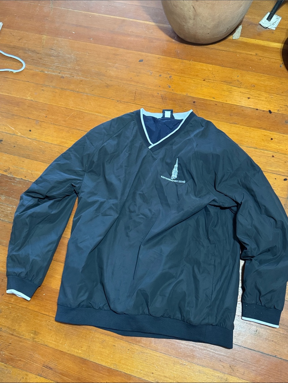 Reformation Black Pullover Windbreaker with White Trim